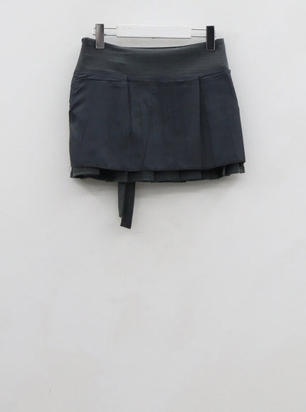 Pleated Side Belt Mini Skirt CO12