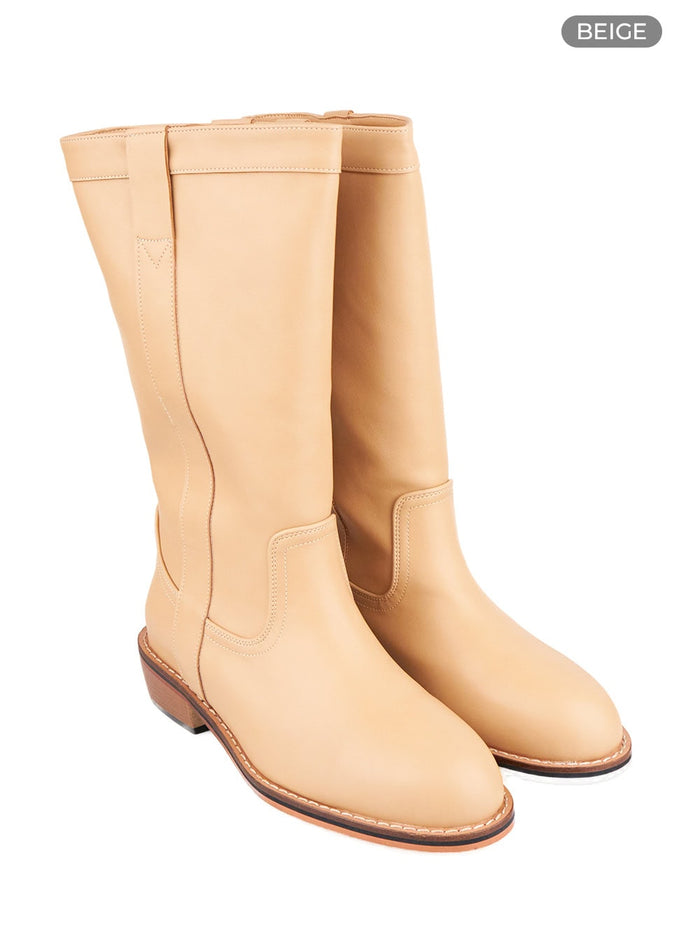 stitch-faux-leather-boots-ou411 / Beige