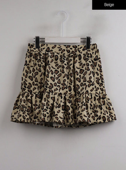 animal-print-ruffle-hem-mini-skirt-oj417 / Beige