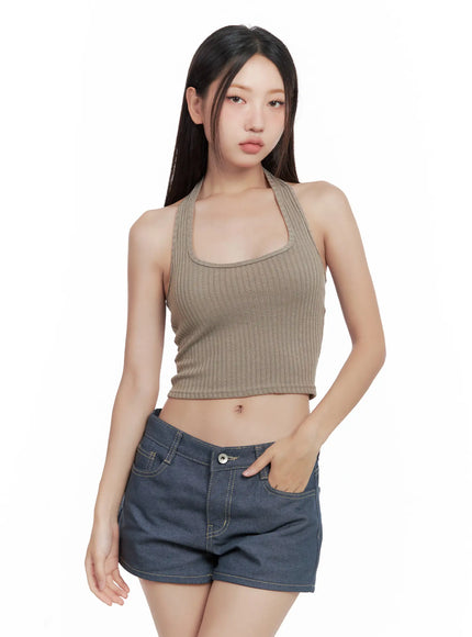 ribbed-halter-crop-top-cl509 / Beige