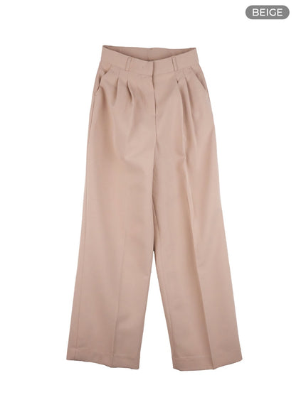 elegant-waistband-wide-leg-pants-os411 / Beige