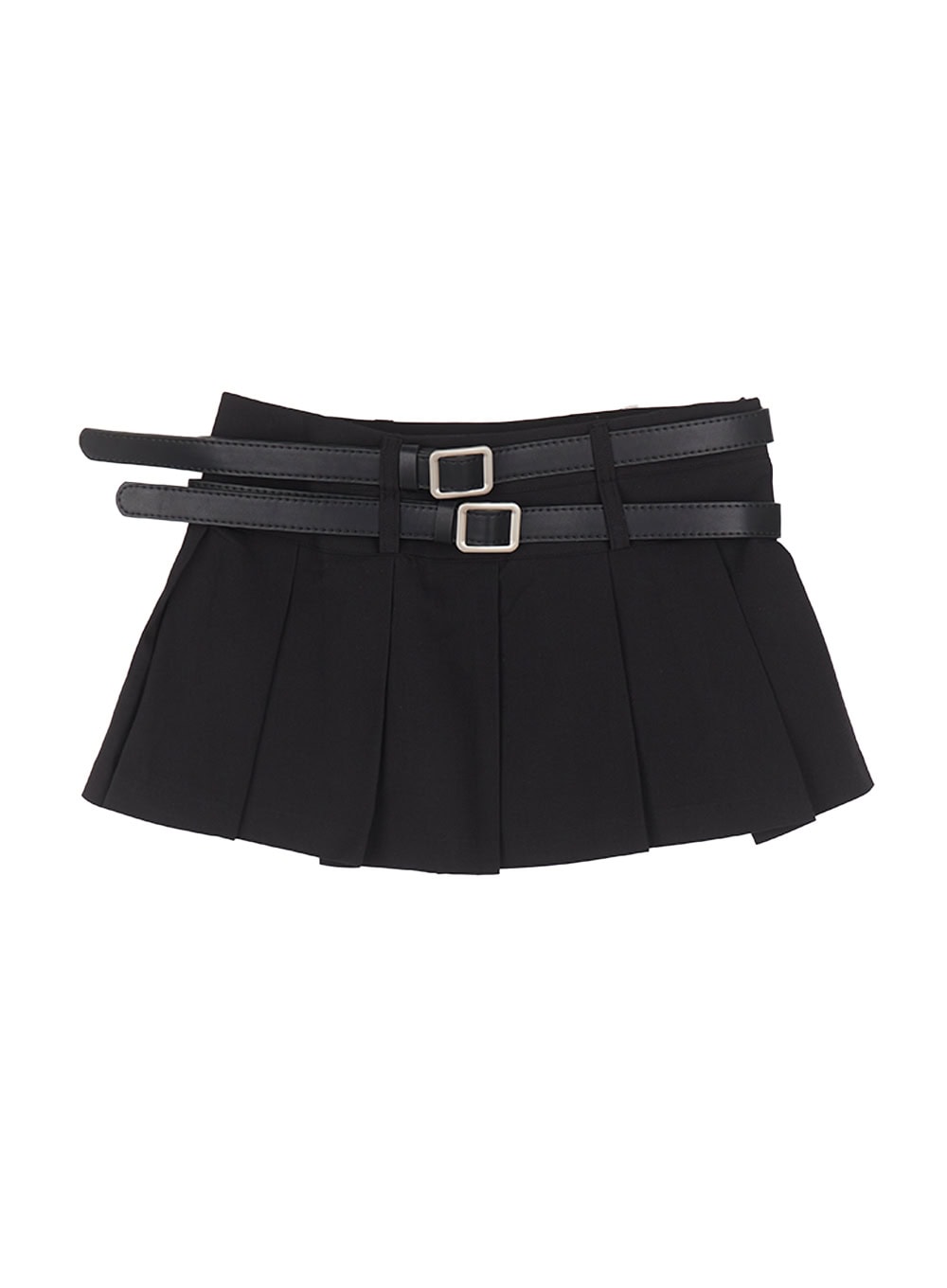 double-belt-pleated-mini-skirt-cu506 / Black