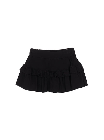 ruffle-layered-mini-skirt-cy530 / Black