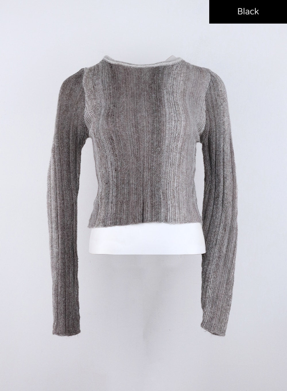round-neck-gradient-color-crop-sweater-co327 / Black