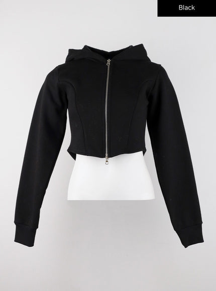 two-way-zip-up-crop-hoodie-cd322 / Black