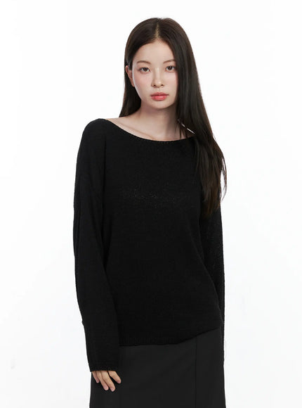 oversized-boatneck-knit-sweater-co506 / Black
