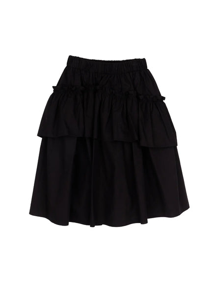 ruffled-tiered-midi-skirt-ca503 / Black
