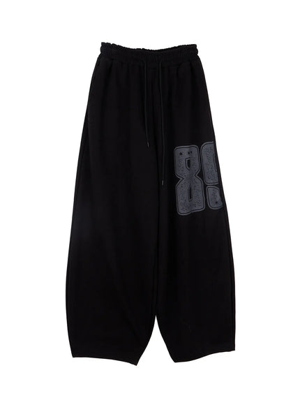 wide-leg-graphic-sweatpants-cf518 / Black