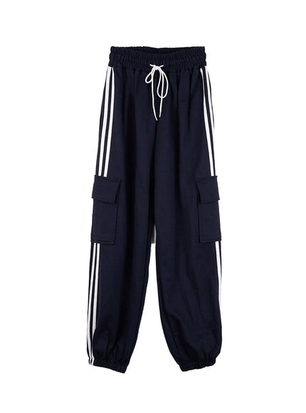 pocket-detail-wide-leg-track-pants-cn412 / Dark blue