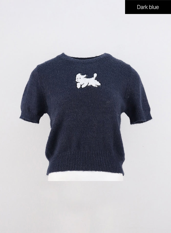 happy-puppy-short-sleeve-knit-oo312 / Dark blue