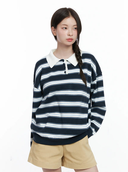 Oversized Striped Long Sleeve Collared Shirt CO503