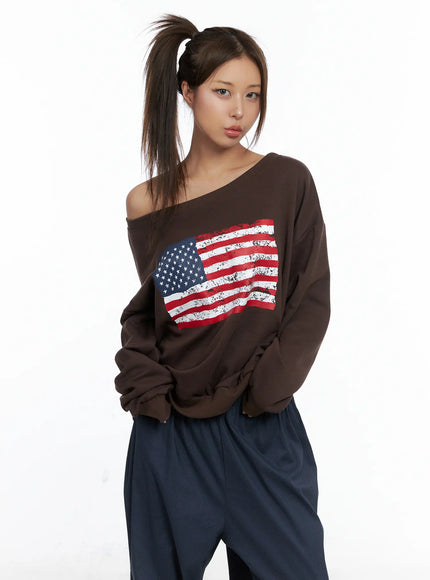 American Flag Off-Shoulder Sweatshirt CS504