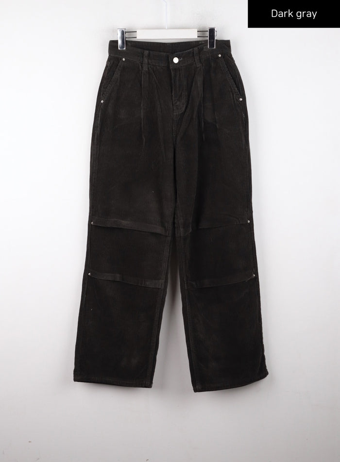 corduroy-middle-waist-pocket-straight-leg-trousers-cd322 / Dark gray
