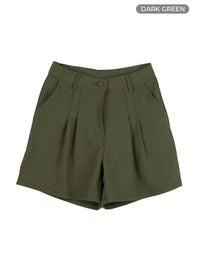 pintuck-tailored-shorts-ou411 / Dark green