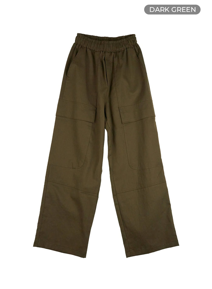banding-stitch-detail-cargo-baggy-jeans-cu421 / Dark green