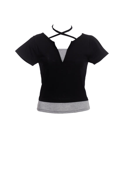 strappy-slit-layered-top-cu520 / Gray
