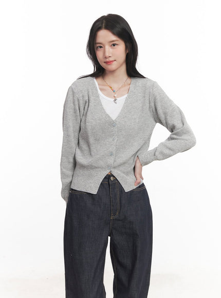 v-neck-cropped-cardigan-ca510 / Gray