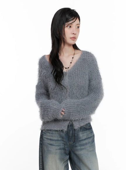 fuzzy-knit-cardigan-cs526 / Gray
