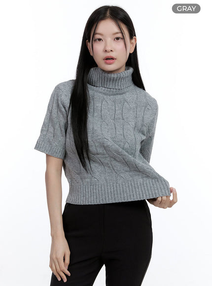 cable-turtleneck-pullover-oo429 / Gray