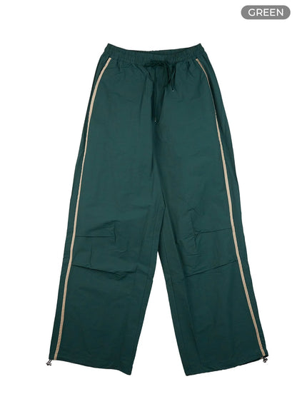 nylon-banded-string-wide-leg-pants-co410 / Green