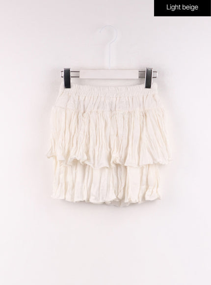 frill-wrinkle-mini-skirt-cf405 / Light beige