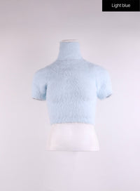 fuzzy-turtleneck-short-sleeve-sweater-cj429 / Light blue