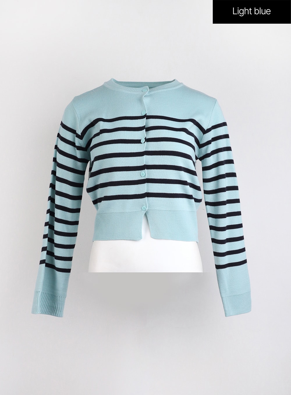 round-neck-striped-knit-cardigan-oj423 / Light blue