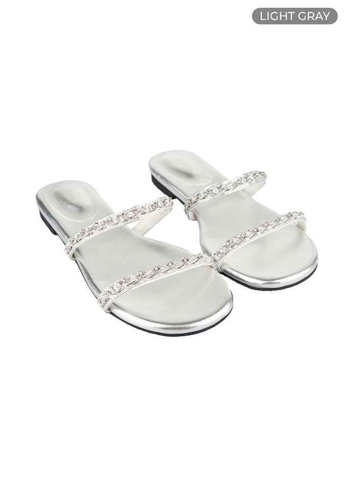 chained-strap-flat-sandals-ou427 / Light gray