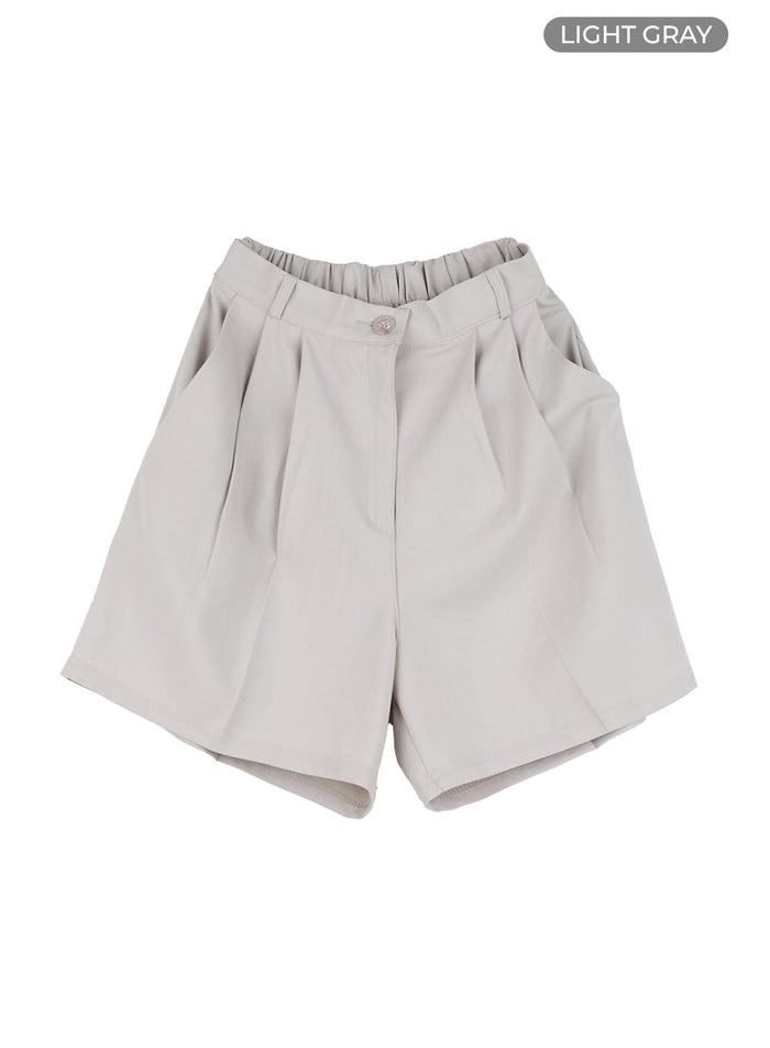 pintuck-tailored-shorts-ou427 / Light gray
