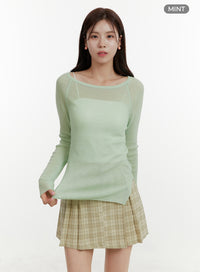 solid-knitted-long-sleeve-top-oy409 / Mint