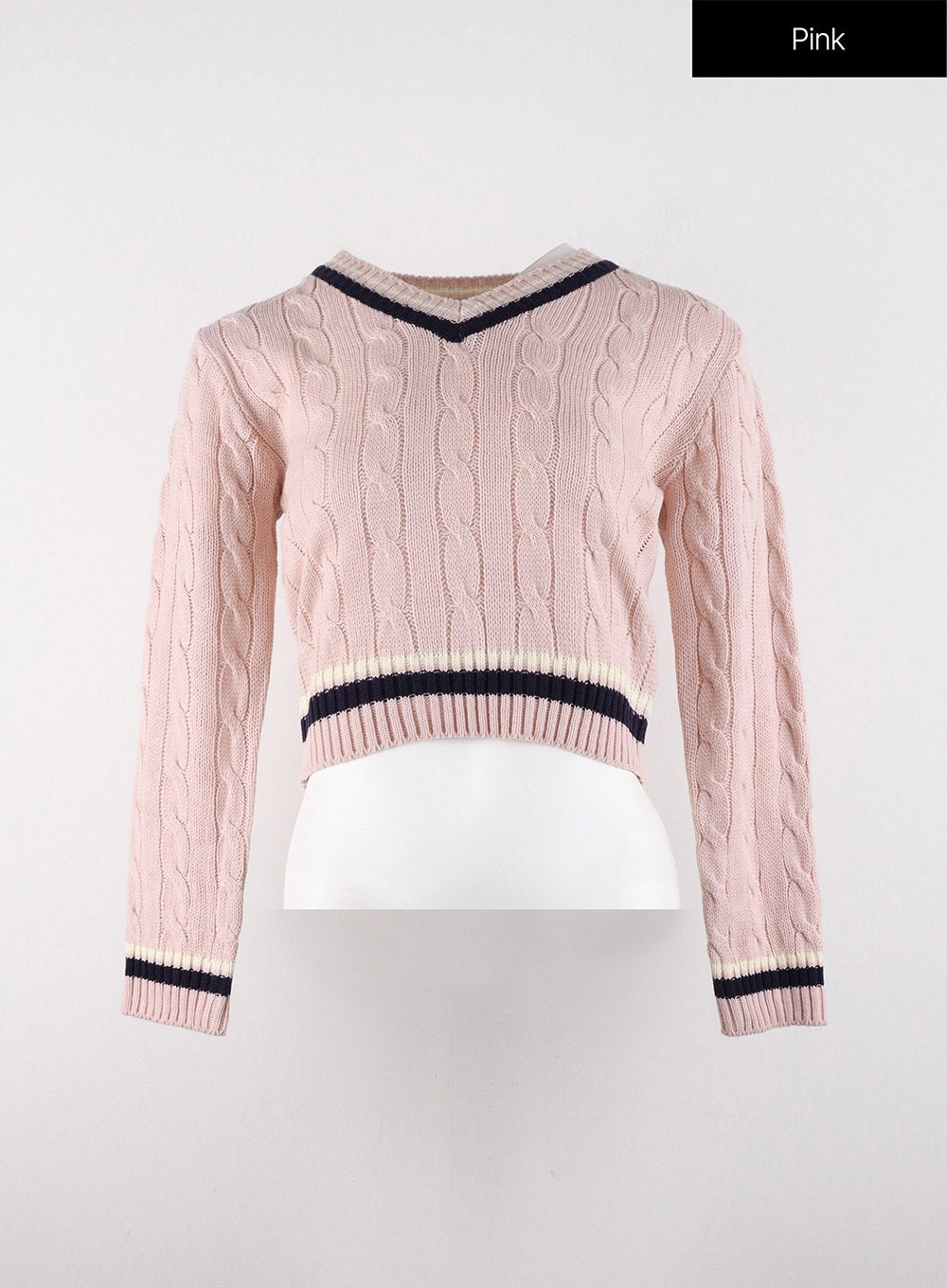 v-neck-cable-knit-sweater-od321 / Pink
