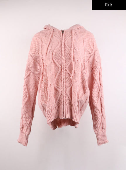 zip-up-cable-knit-sweater-oj424 / Pink