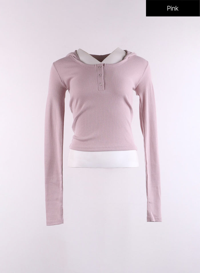 button-detail-hoodie-cf401 / Pink