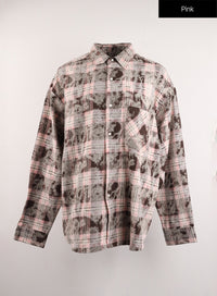 flannel-collar-plaid-pocket-long-sleeve-blouse-unisex-cj412 / Pink