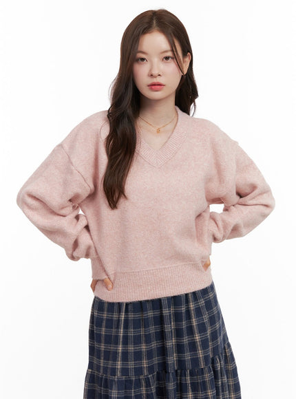 warmwool-solid-v-neck-sweater-od403 / Pink