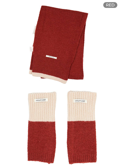 soft-touch-wool-scarf-gloves-set-oo429 / Red