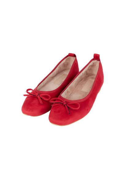 suede-brown-ribbon-flats-cj512 / Red