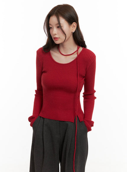 slim-fit-long-sleeve-sweater-od403 / Red