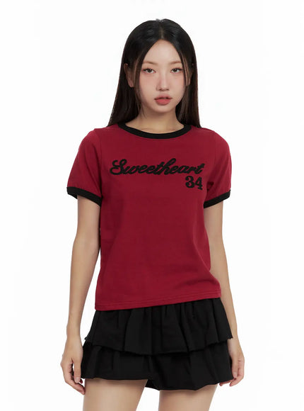 contrast-text-cropped-tee-cl508 / Red