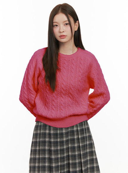 cable-knit-essential-sweater-od412 / dark pink