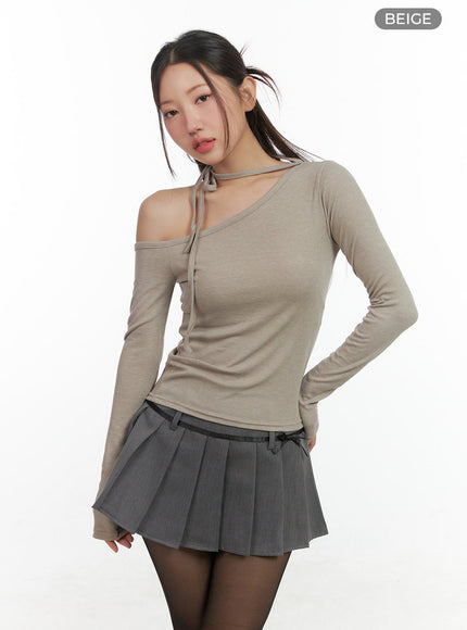 ribbon-one-shoulder-top-co417 / Beige