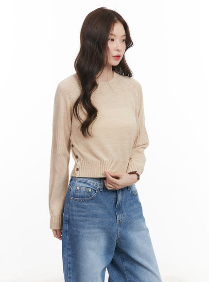 buttoned-crop-sweater-cm512 / Beige