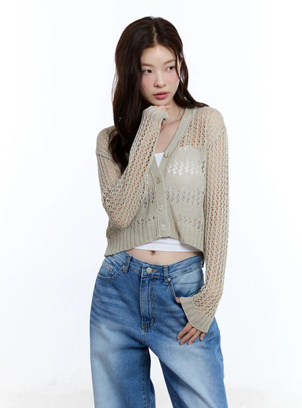 v-neck-buttoned-sweater-cardigan-cu513 / Beige