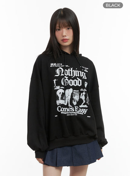 graphic-loose-hoodie-co410 / Black