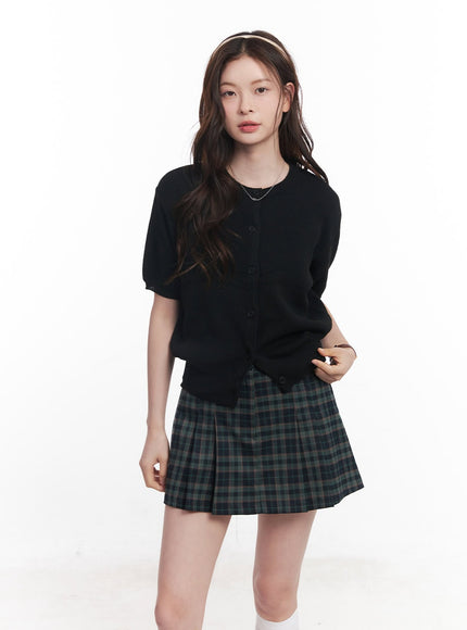 knit-buttoned-short-sleeve-cardigan-cy515 / Black