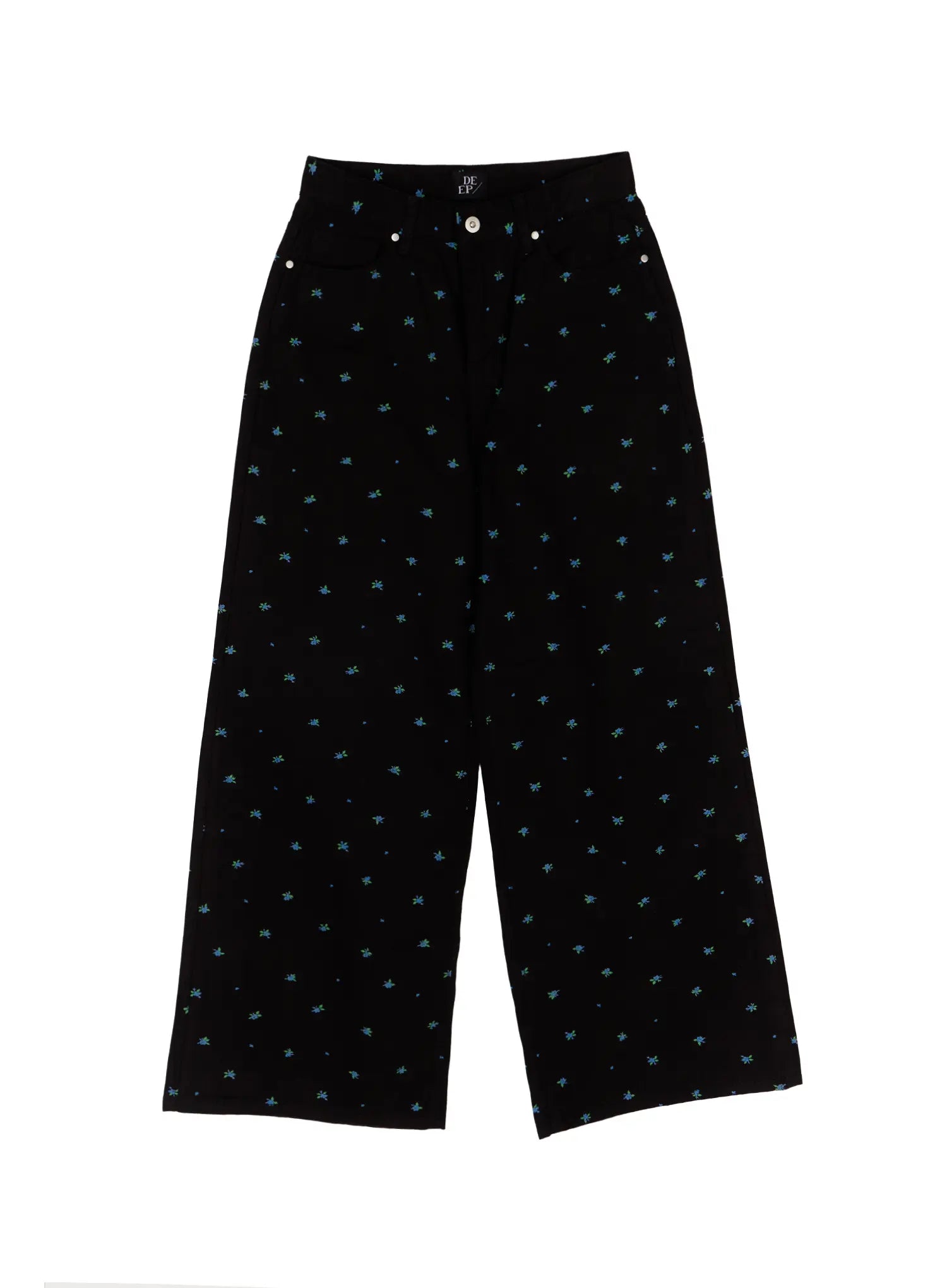 floral-wide-leg-cotton-pants-ca510 / Black