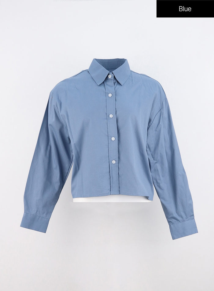 crop-buttoned-blouse-oo325 / Blue
