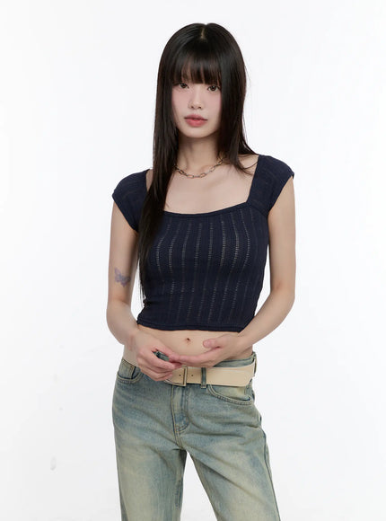 square-neck-cap-sleeve-crop-top-cl504 / Dark blue