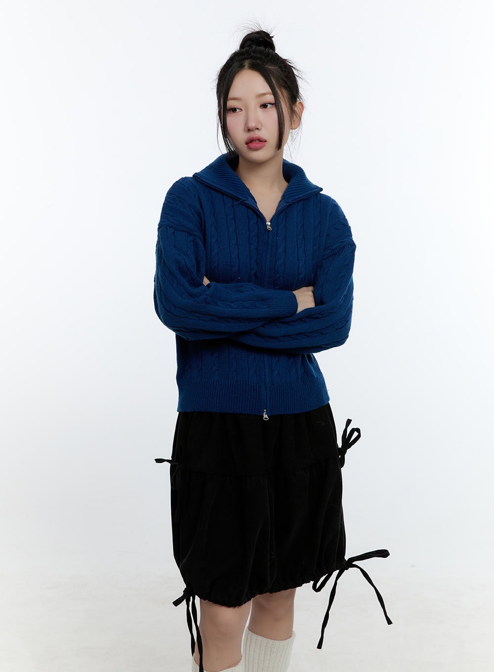 cable-knit-zip-up-cardigan-cd420 / Dark blue