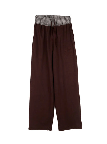 plaid-waist-wide-leg-sweatpants-cs530 / Dark brown